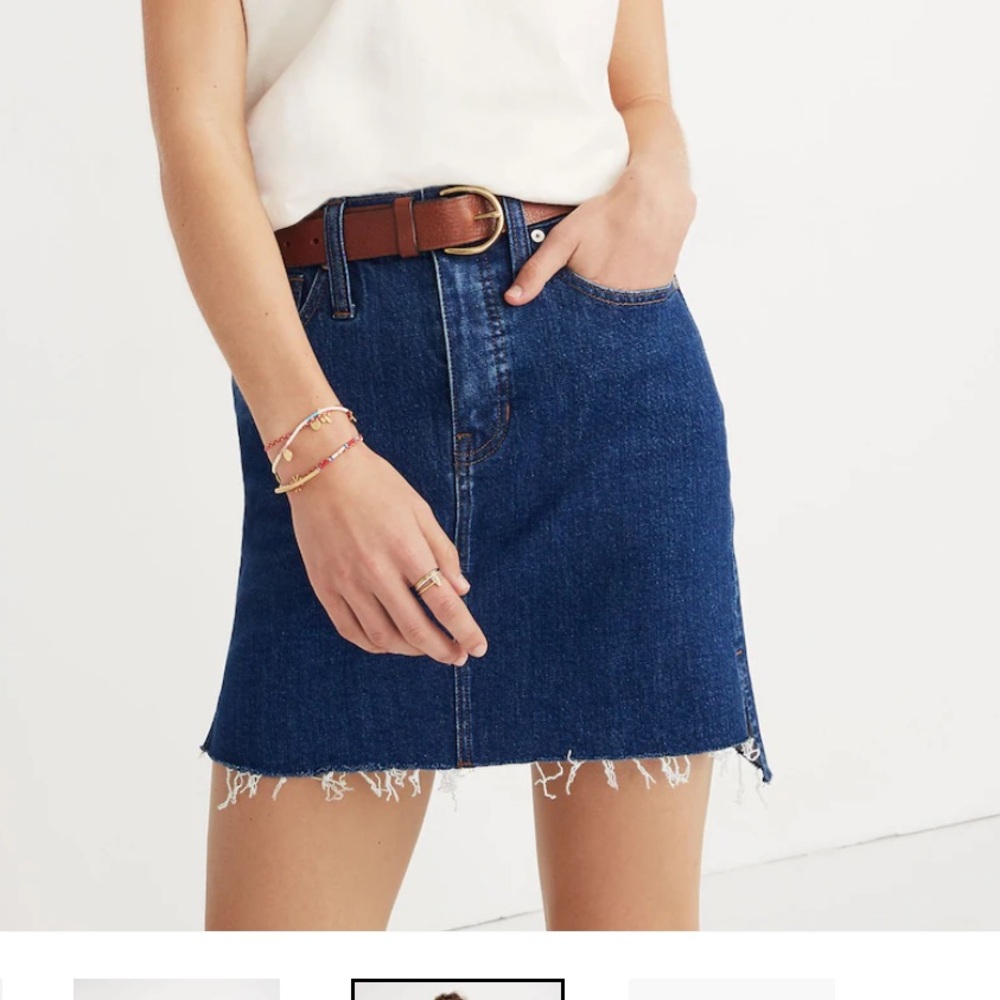 Stretch Denim Straight Mini Skirt: Step-Hem Edition